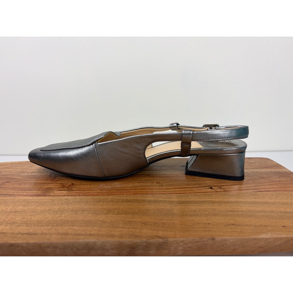 Alex Marie Slingback Pumps 8.5 Silver Metallic Leather Low Block Heel Closed Toe - Picture 11 of 12
